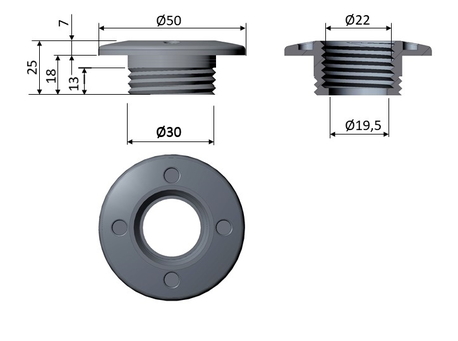 TERHI LÄPIVIENTI 23mm , POHJATULPALLE 